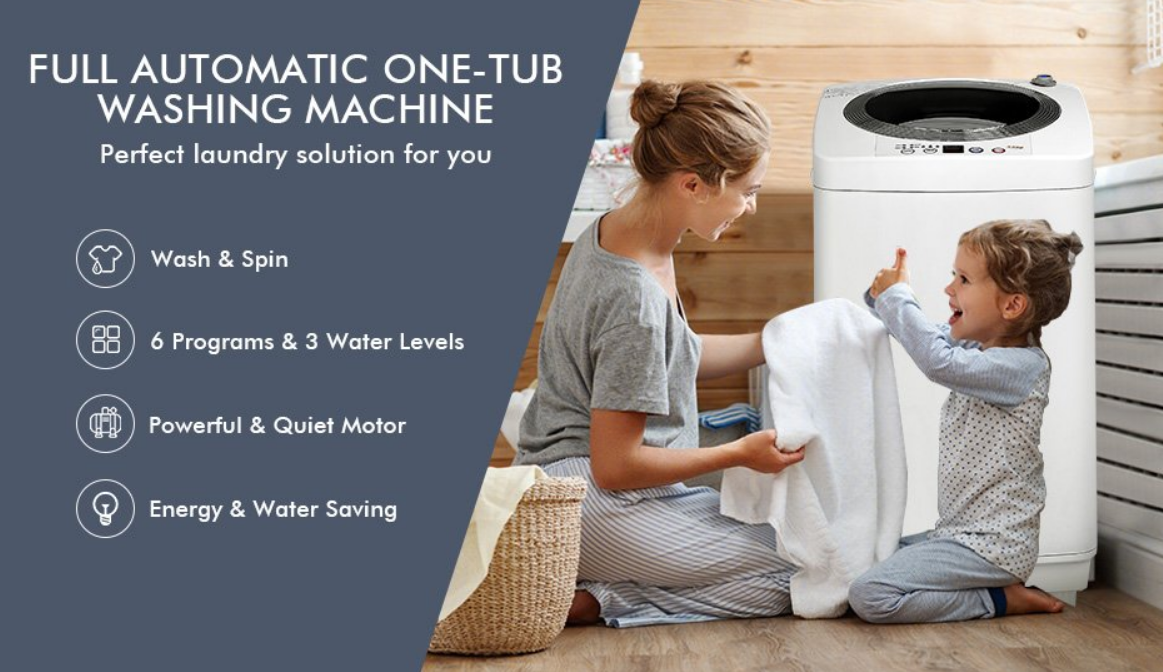 Portable 7.7 lbs Automatic Laundry Washing Machine with Drain Pump