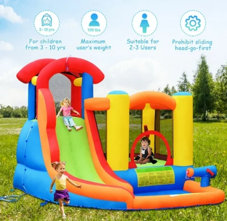 SPECIAL, Inflatable Bounce House Kid Water Splash Pool Slide Jumping Castle w/740W Blower