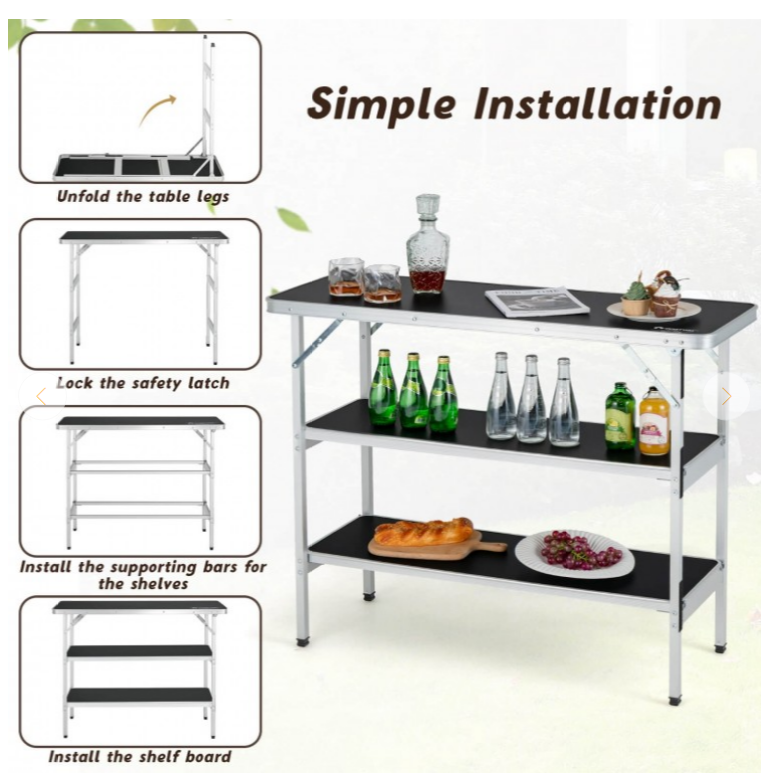Special, plus NO TAX, Folding Table or Bar with 2-Tier Open Shelves