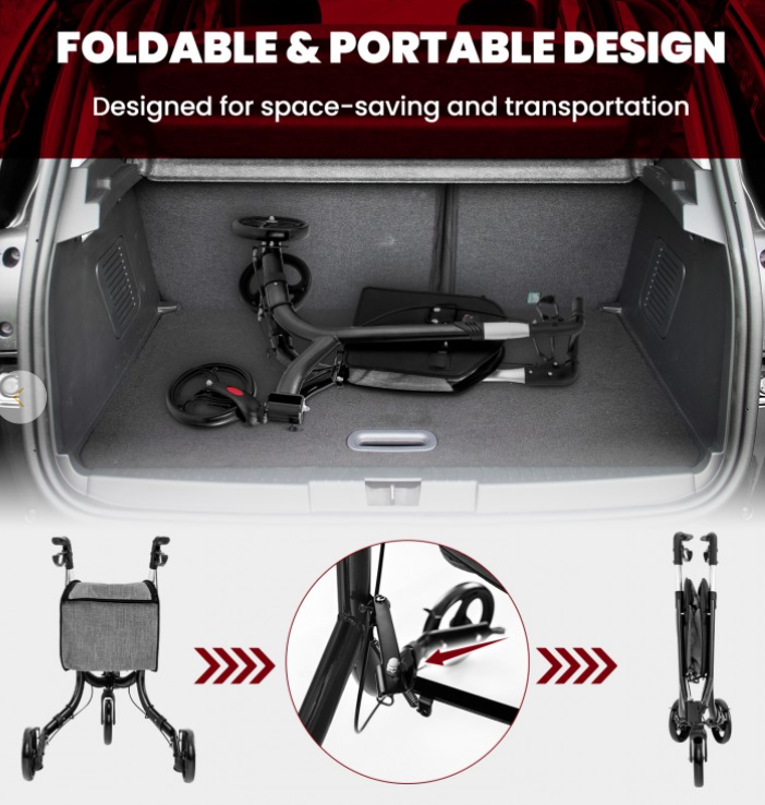 3-Wheel Rolling Walker with Adjustable Handle
