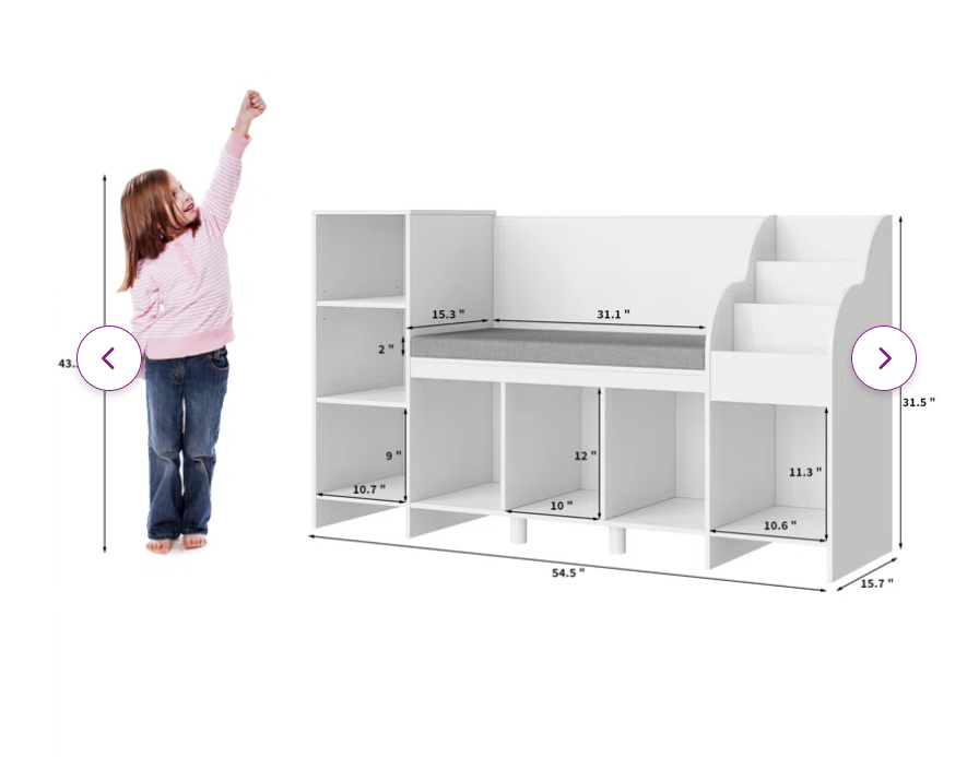 Aleedis Bookcase with bench, fully assembled