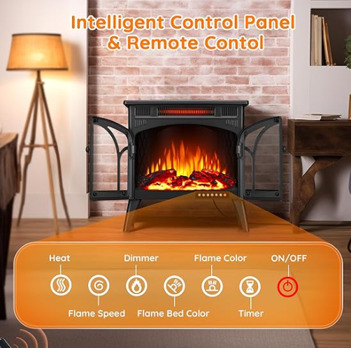 Rintuf Electric Fireplace Heater, 1500W Infrared Fireplace Stove with 3D Flame Effect, fully assembled