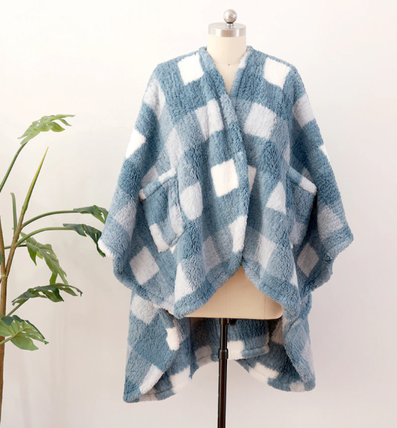 Berkshire Blanket Buffalo Plaid Double-Sided Cape, blue
