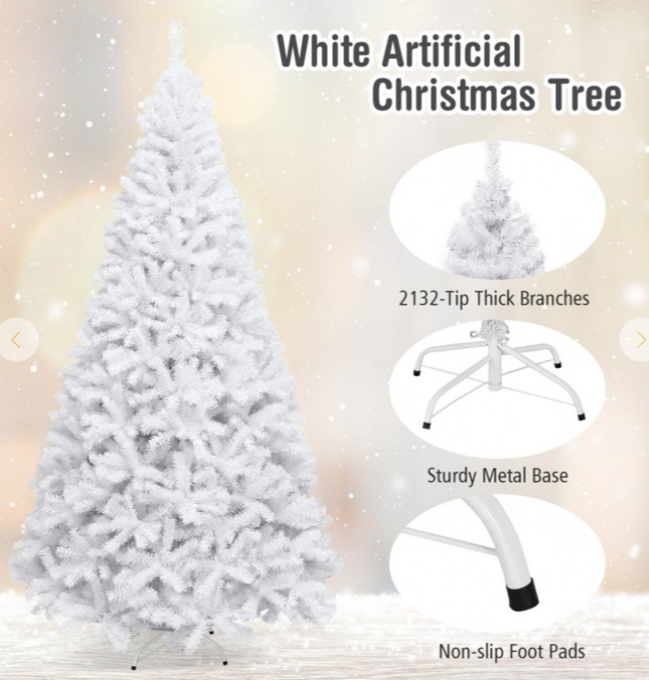 9 Ft Unlit, White Christmas Tree with Metal Stand, Final Sale