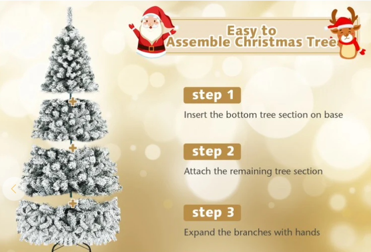 7.5 ft, Pre-Lit Premium Snow Flocked Hinged Artificial Christmas Tree