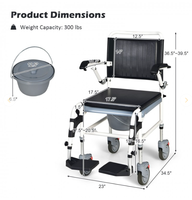 4-in-1 Bedside Commode Wheelchair with Detachable Bucket