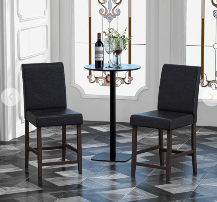 Set of 2 - 24``Counter Height Bar Stools with Rubber Wood Legs and Ergonomic Back