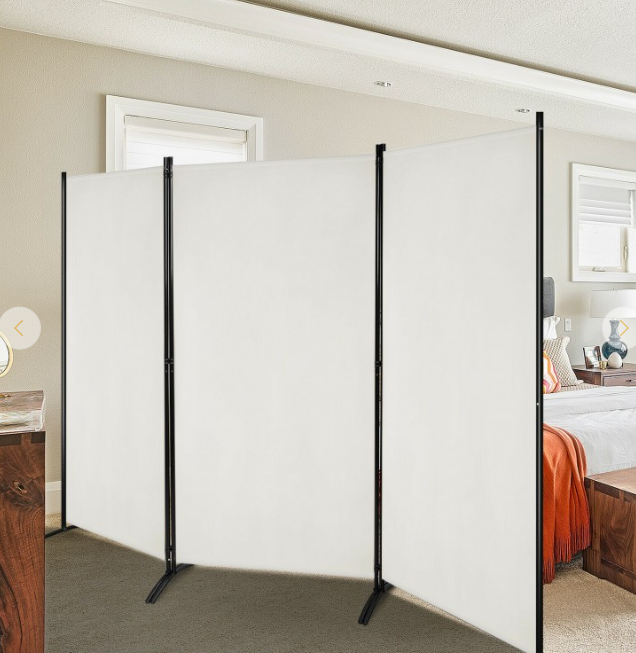 6 Feet 3 Panel Room Divider with Durable Hinges Steel Base, 1 box unassembled
