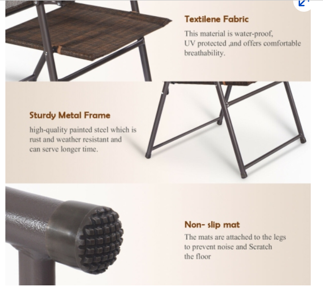 Set of 4 Patio Folding Sling Chairs Steel Textilene Camping Deck Garden Pool