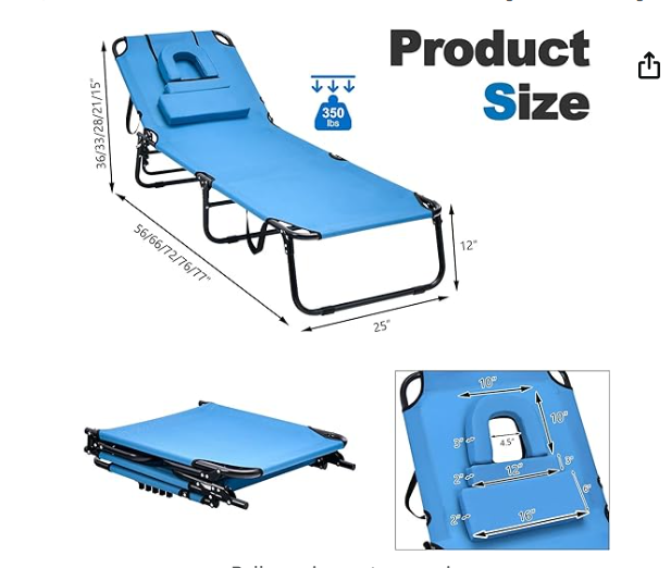 Folding Chaise Lounge, 5-Position, blue
