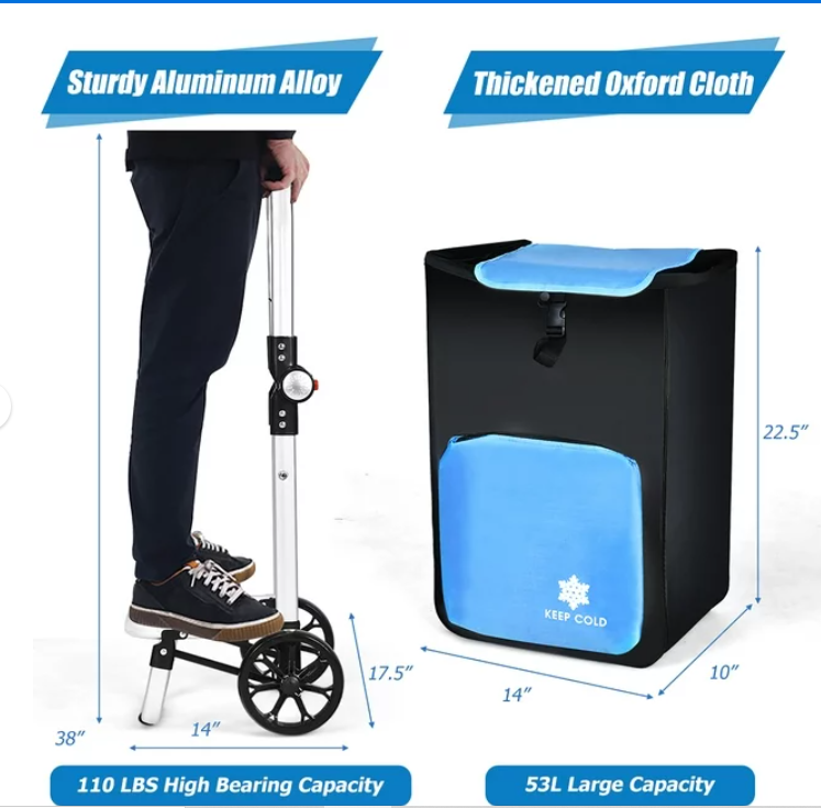 Folding Utility Dolly Shopping Grocery Cart w/ Removable Bag