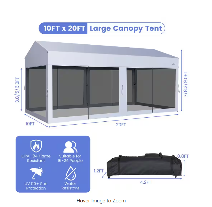 10 x 20 Feet Pop up Canopy Tent with Removable Sidewalls for Party-White