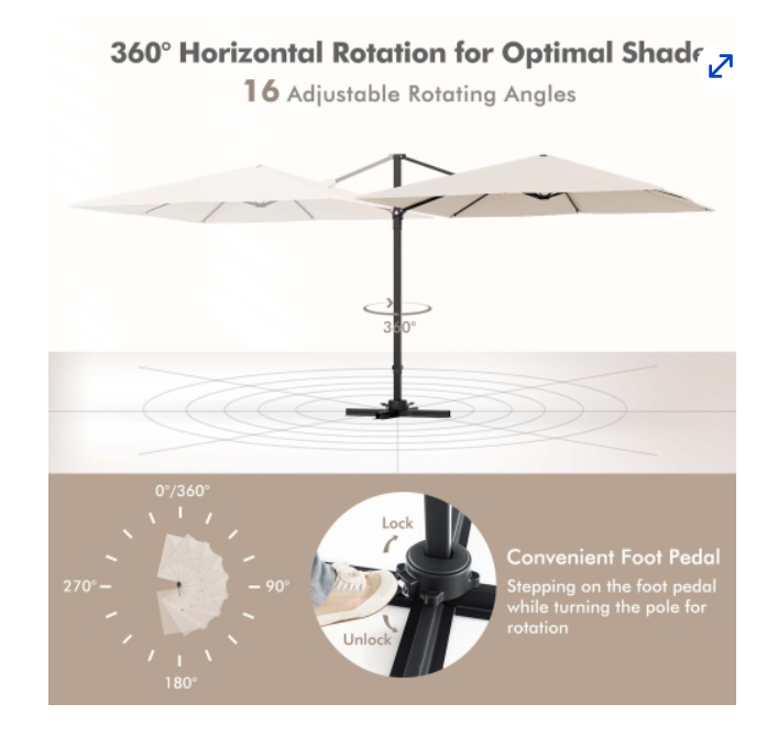 9.5FT Square Cantilever Offset Hanging Umbrella 2-Tier 360° Outdoor Beige, weight base not included