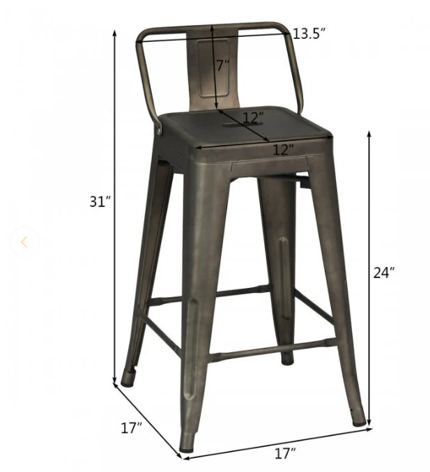 Set of 4, 24 Inch Side Chairs with Rubber Feet and Removable Back, Gunmetal