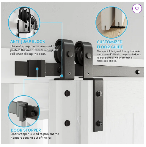 60" Bypass Double Door Sliding Barn Door Hardware Kit (Not Include Door) - 1 Box
