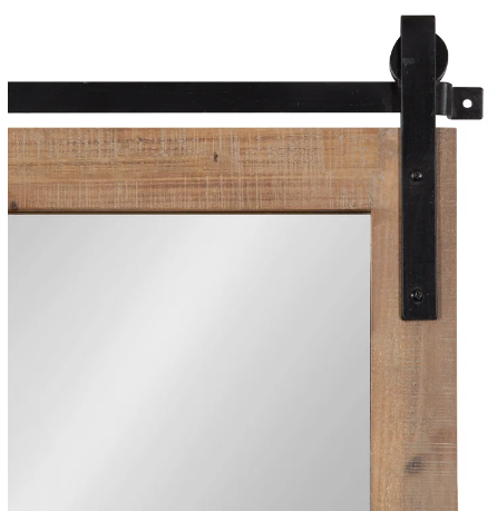 Enora Flat Wall Mirror with Hooks - Rustic Brown