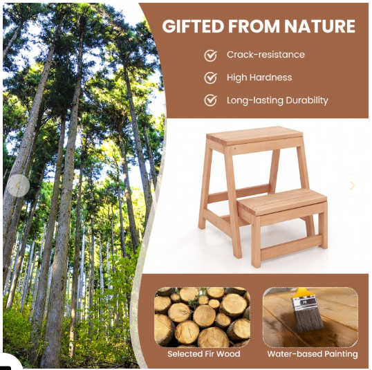 Multipurpose Wood Folding 2-Step Stool