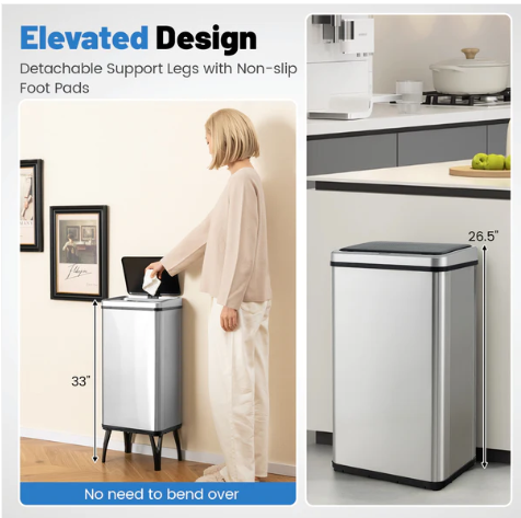 13.2 Gallon Stainless Steel Trash Can with Stay-on Lid and Soft Closure