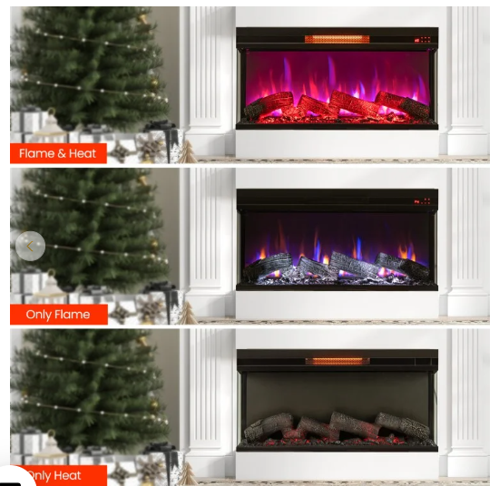 36 Inch 3-Sided 1500W Electric Fireplace with 7-Color Flame (Missing Remote Control)