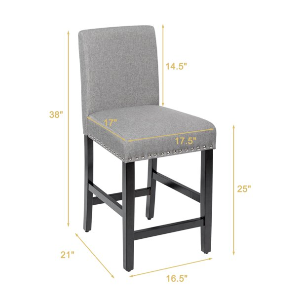 Set of 2 25'' Kitchen Breakfast Chairs Nailhead Bar Stools Gray, please see image