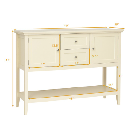 Sideboard Buffet Table Wooden Console Table W/ Drawers & Cabinets Beige