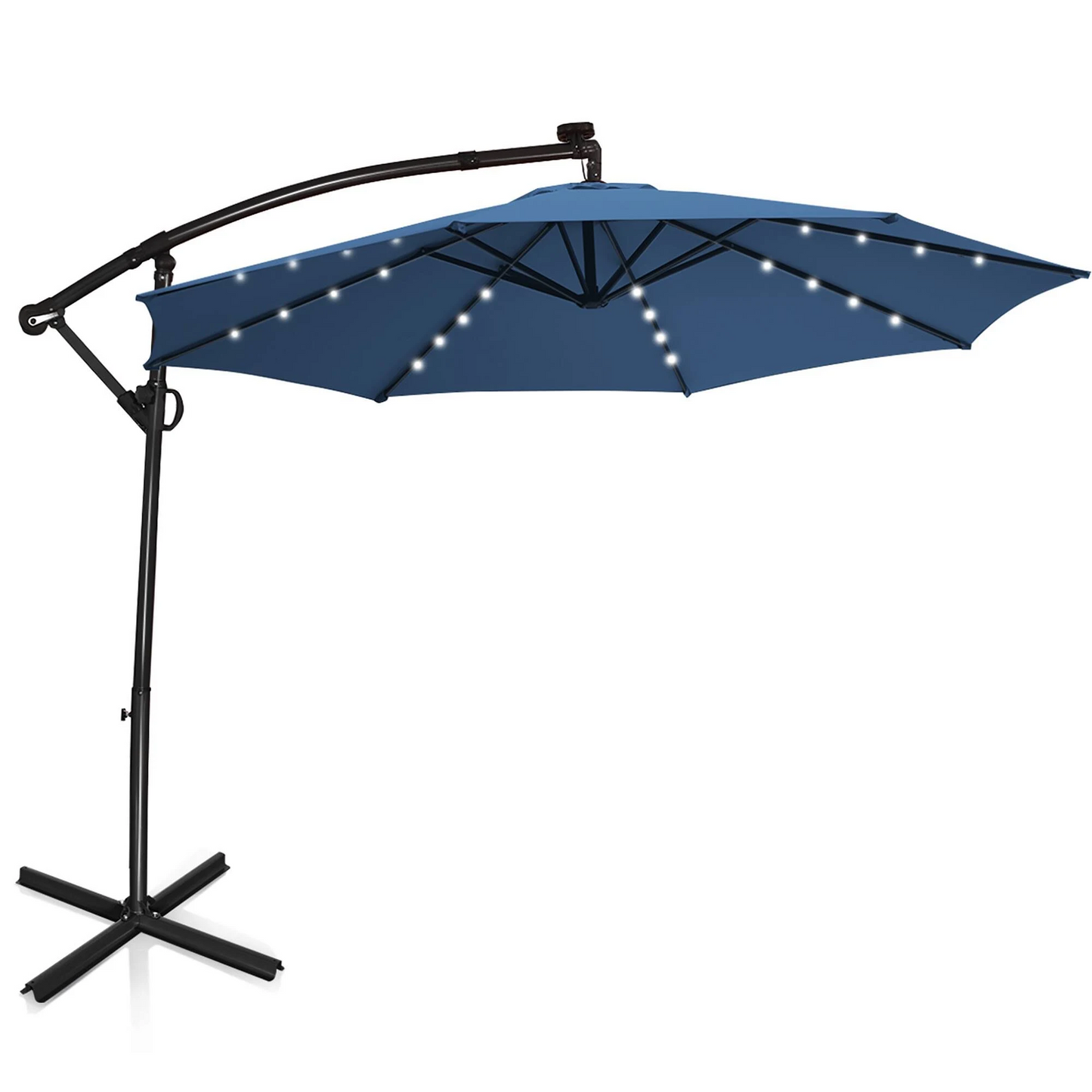 10 Feet Patio Offset Umbrella with 32 Solar-Powered LED Lights-Navy-1 box, unassembled