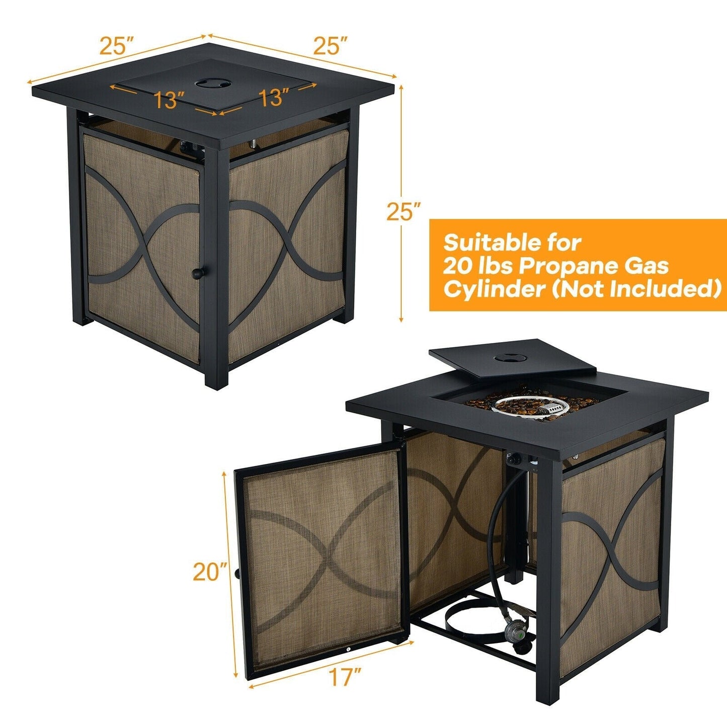 Propane Fire Pit Table with Lid and Fire Glass , Fully Assembled, Clean Customer return, tested