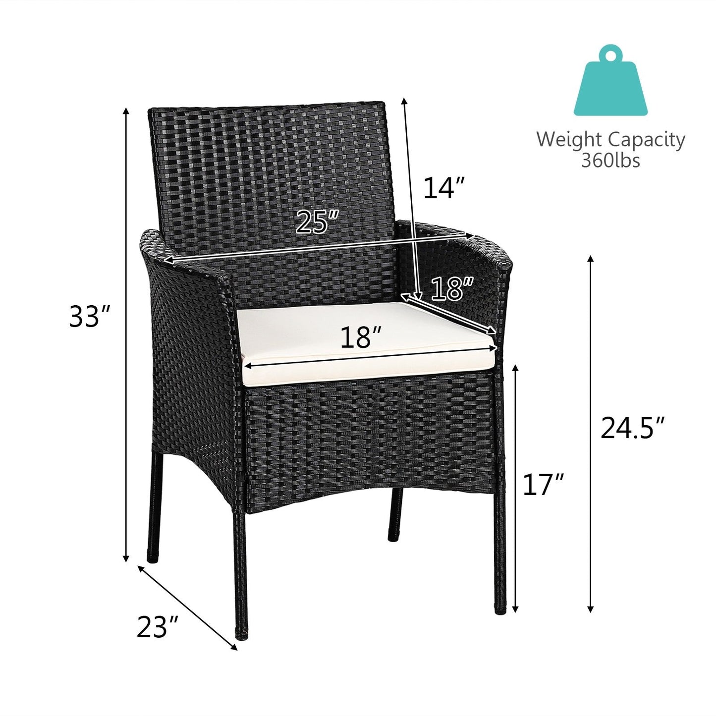 2 Piece Wicker Chair Set, Brown w/ Cushions- HW67787