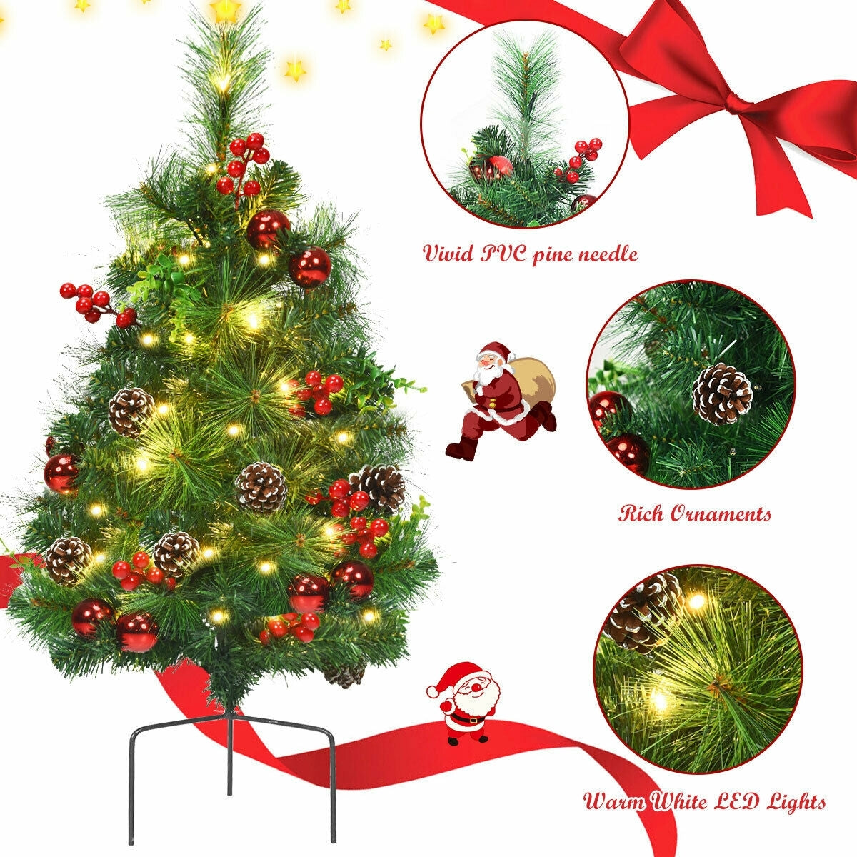 Set of 2 29 Inch Battery Powered Pre-lit Pathway Holiday Christmas Trees, Final Sale