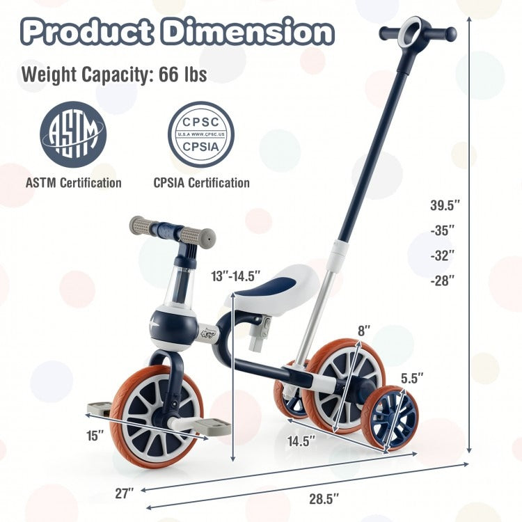 4-in-1 Kids Trike Bike with Adjustable Parent Push Handle and Seat Height