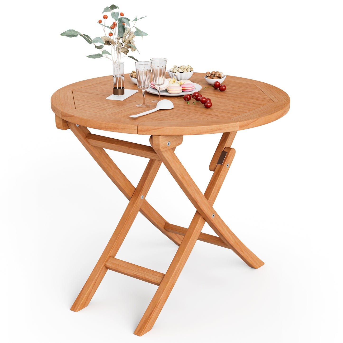 3 Piece Teak Bistro Set, with 31.5 Inch Folding Patio Teak Wood, Fully Assembled