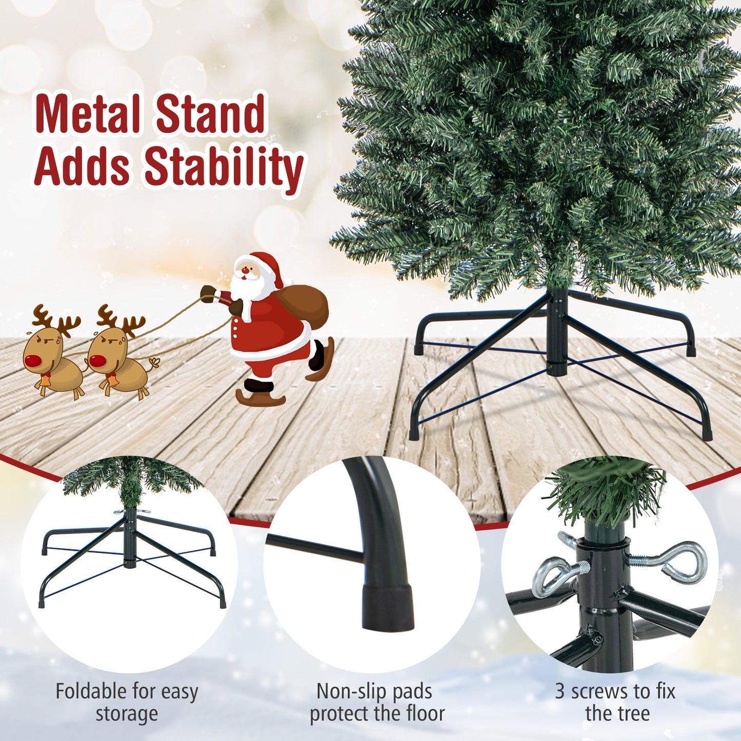 9 Feet Pre-lit Extra thin Pencil tree with 400 Warm White LED Lights