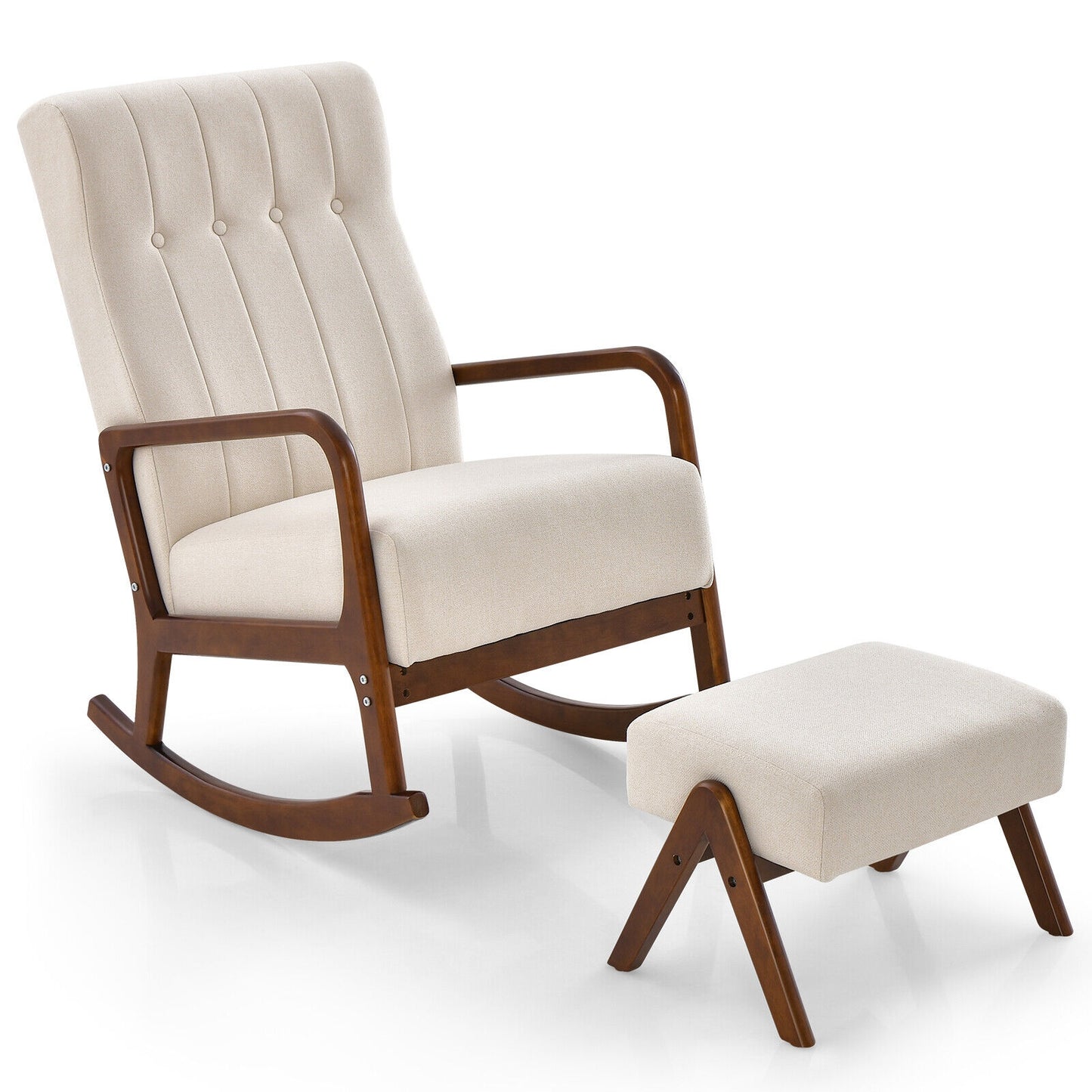 Rocking Chair with Ottoman and Padded Cushion, fully assembled