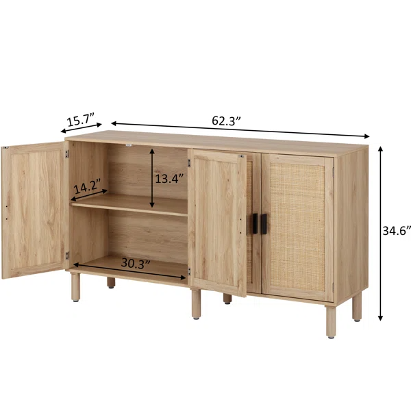 Oakledge 62.3'' Sideboard, Black, Beige Doors, fully assembled