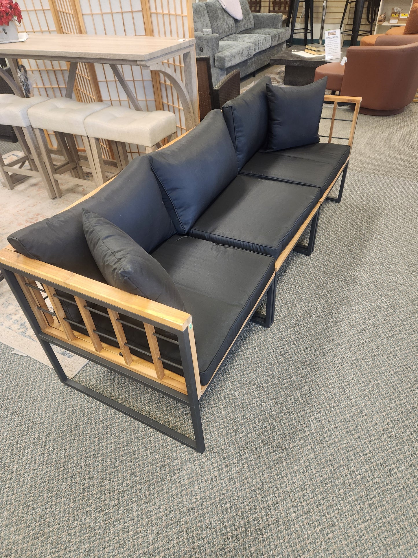 Acacia Wood Conversation Sofa - Black (Assembled)