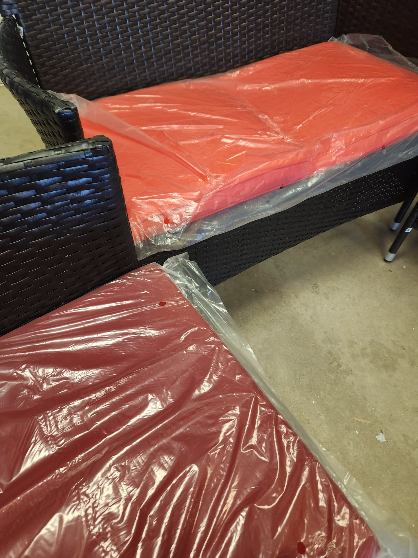 3 Pieces Comfortable Rattan Outdoor Set-Red - (Mismatch Cushions and No Coffee Table)