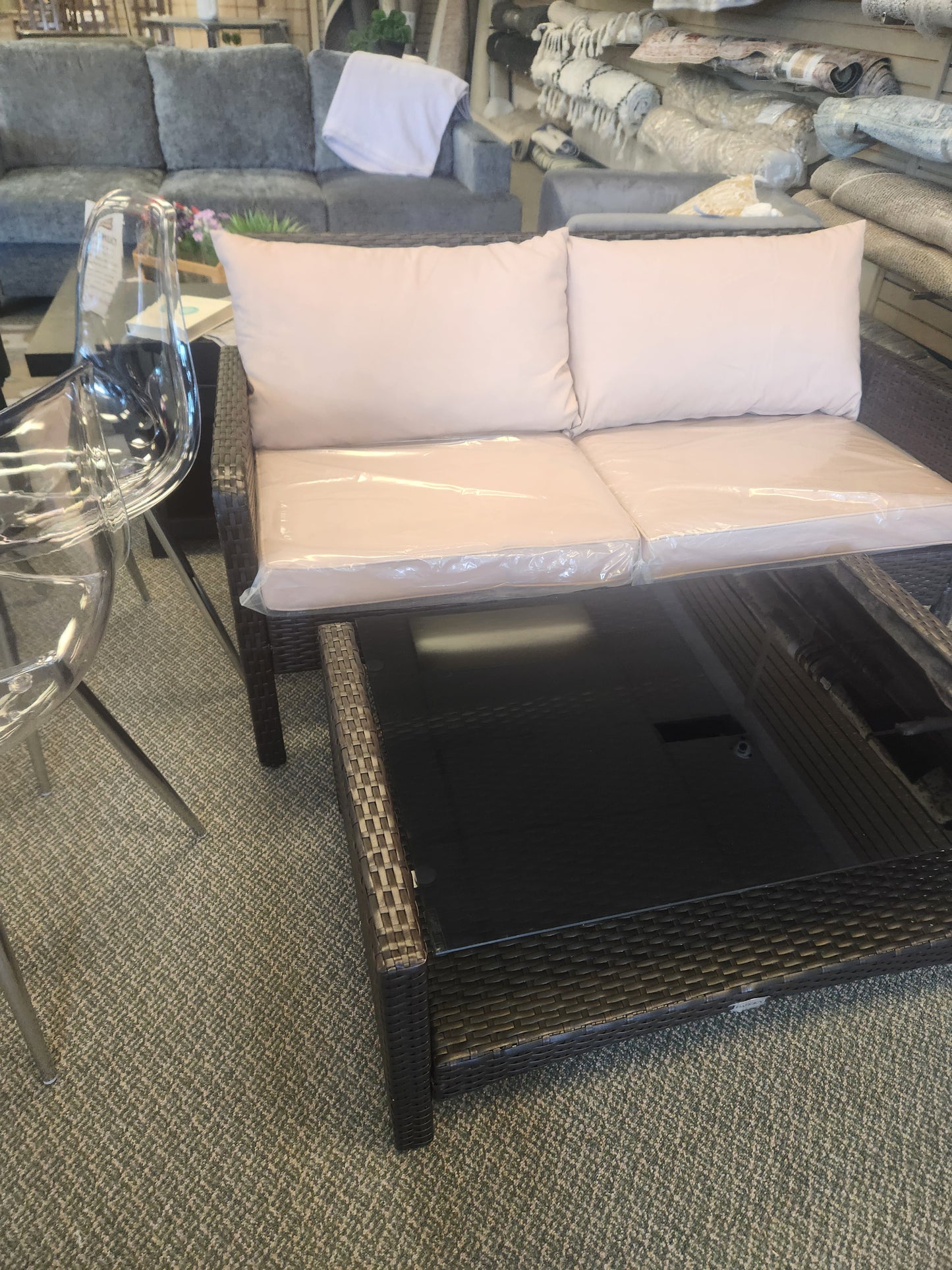 2 Piece Outdoor Wicker Love Chair and Coffee table (Assembled)