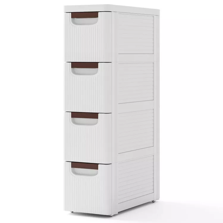 Chest of 4-Drawers Rolling Organizer Narrow Storage Cabinet With Built-In Wheels