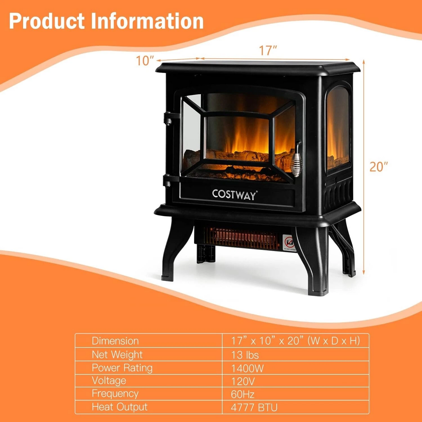 17``Fireplace with 1400 watt heater