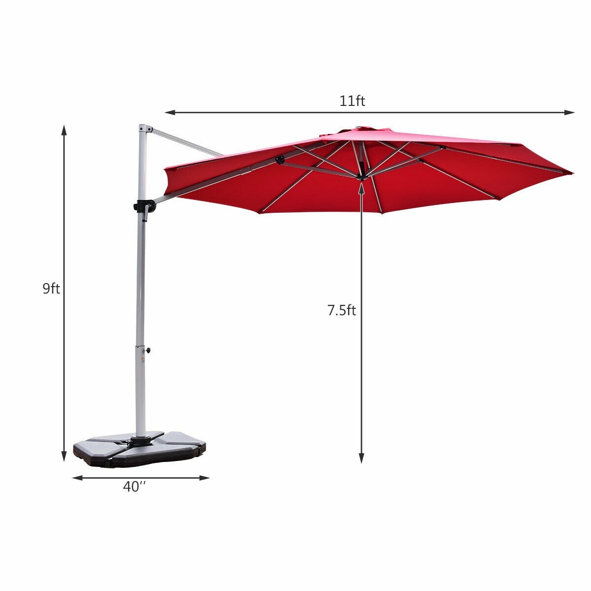 10 Feet 360° Tilt Aluminum Square Patio Umbrella without Weight Base, Aqua Blue