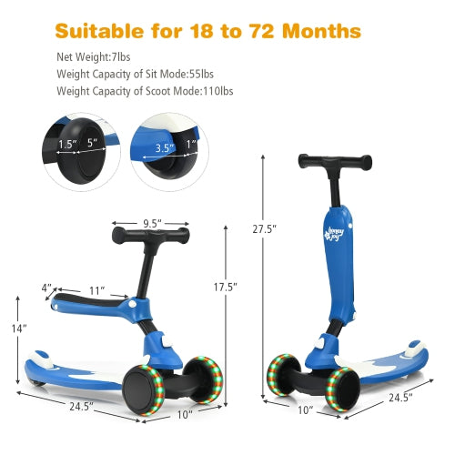 Portable 3 Wheel Kids Scooter with Gravity Steering System