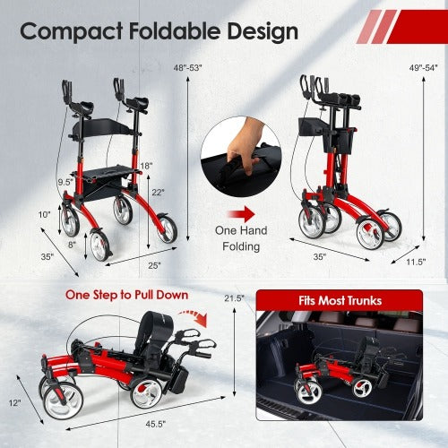 Goplus Folding Rollator Walker w/Large Seat 10" & 8" Wheel Supports 300 lbs