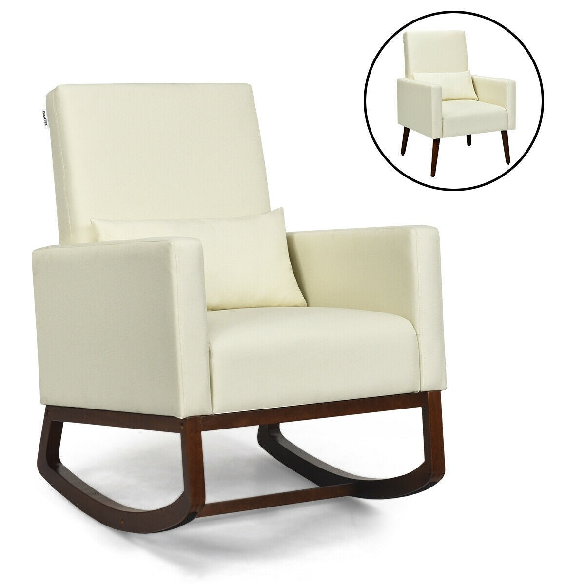 2-in-1 Fabric Upholstered Rocking Chair or Armchair, feet included, with Pillow, Beige