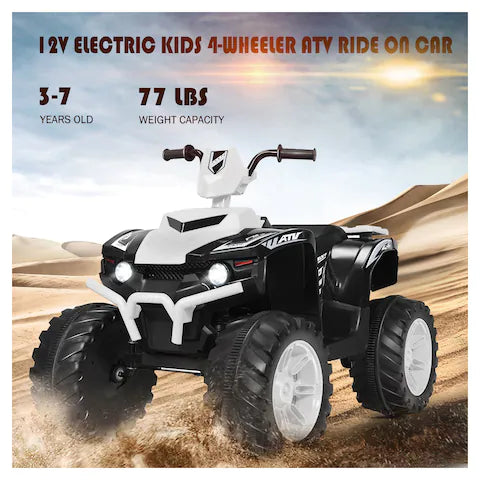 Kids 4-Wheeler ATV Quad Ride On Car w/ LED Lights Music Bluetooth USB White 12 V