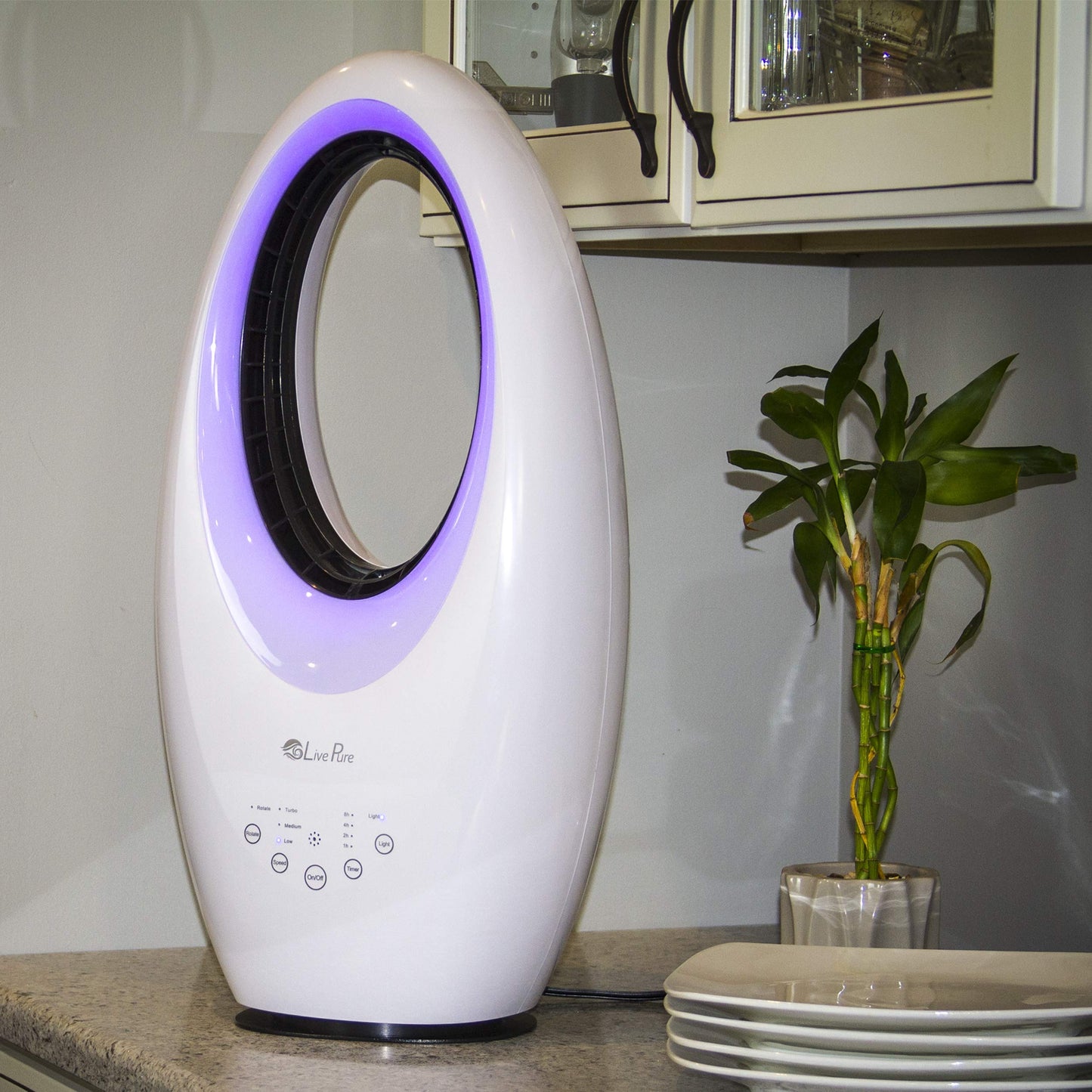 LivePure Bladeless Auto-Duster Fan, Oscillating Fan with Filter - White