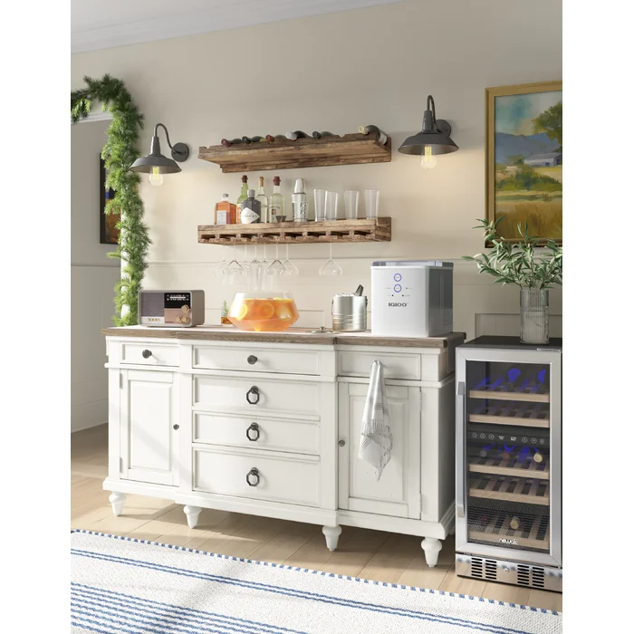 Rustic Luxe 36 Inch Wood Wine Set, grey wash finish