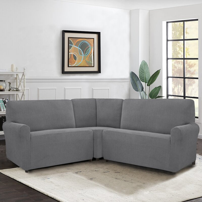Elastic Corner Combo Box Cushion Sofa Slipcover, sectional, grey