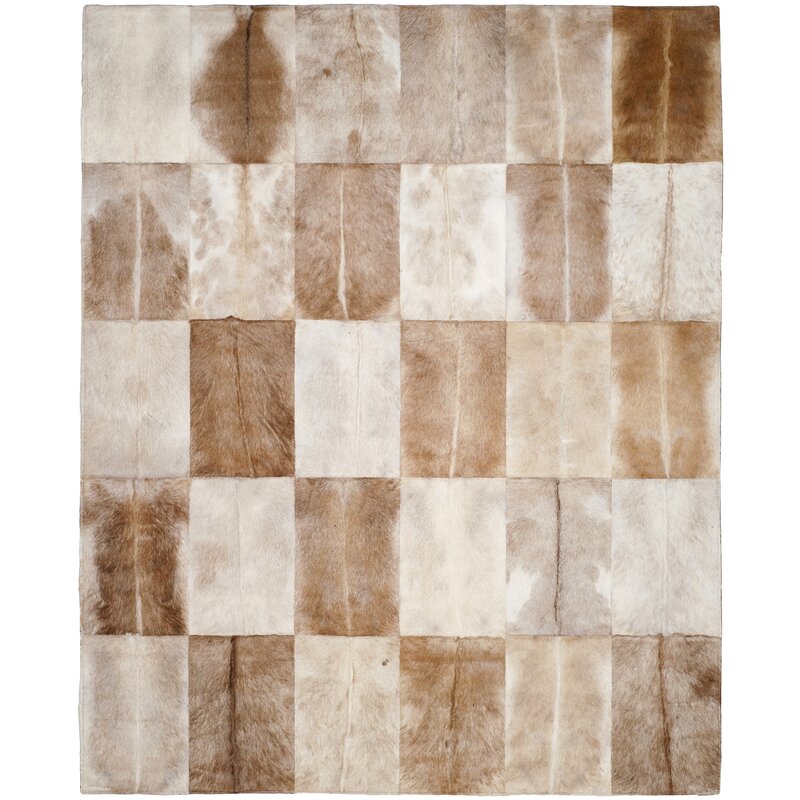 SPECIAL, Fazeley Geometric Handmade Sheepskin Natural Cowhide Area Rug - 5 X 8