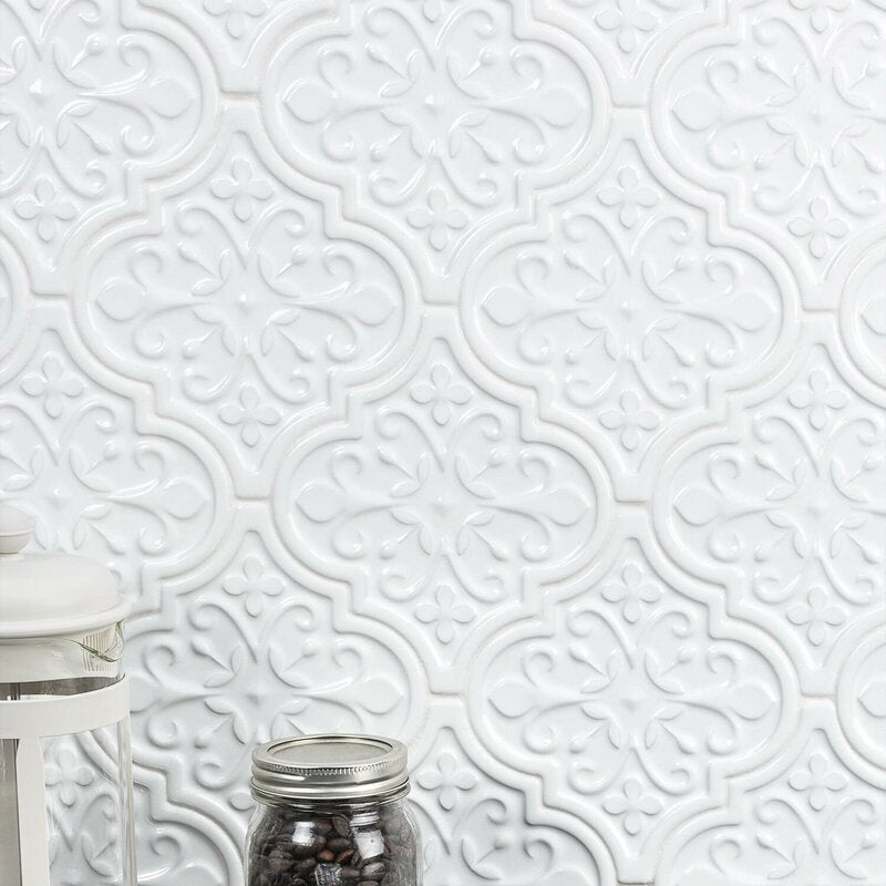 Florid Lantern 6.25" x 7.25" Straight Edge Ceramic Singular Subway Tile, white
