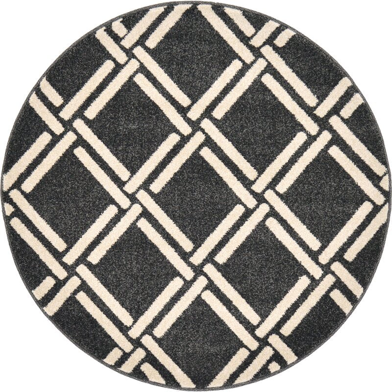 Roshaud Geometric Black Area Rug - ROUND - 8FT